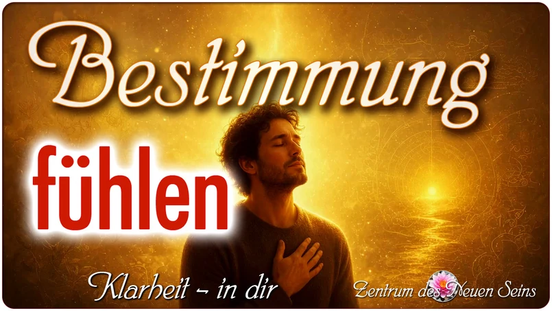 Ein Mensch haelt inne und horcht nach innen. Um ihn herum oeffnet sich warmes goldenes Licht - der Moment, in dem die eigene Berufung spuerbar wird.
